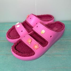 Crocs Cozy PINK Slide Sandal Faux Fur  Lined size： M12